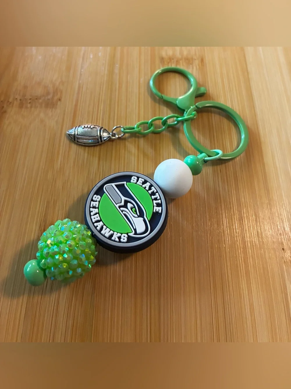 Seahawks Green Beaded Keychain